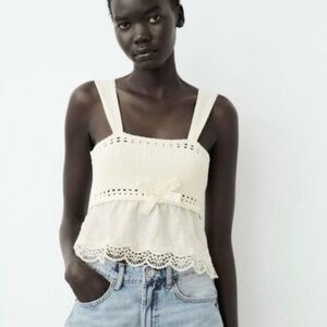 Zara Crochet and Lace Tank Top Blouse, Small